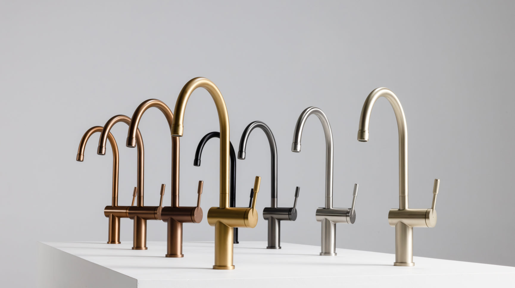 Titan Gooseneck Kitchen Mixer Tap Collection in Gunmetal, Stainless Steel, Matte Black, Pearl Gold, Rose Gold, Brass, Aged Brass, Royal Gold